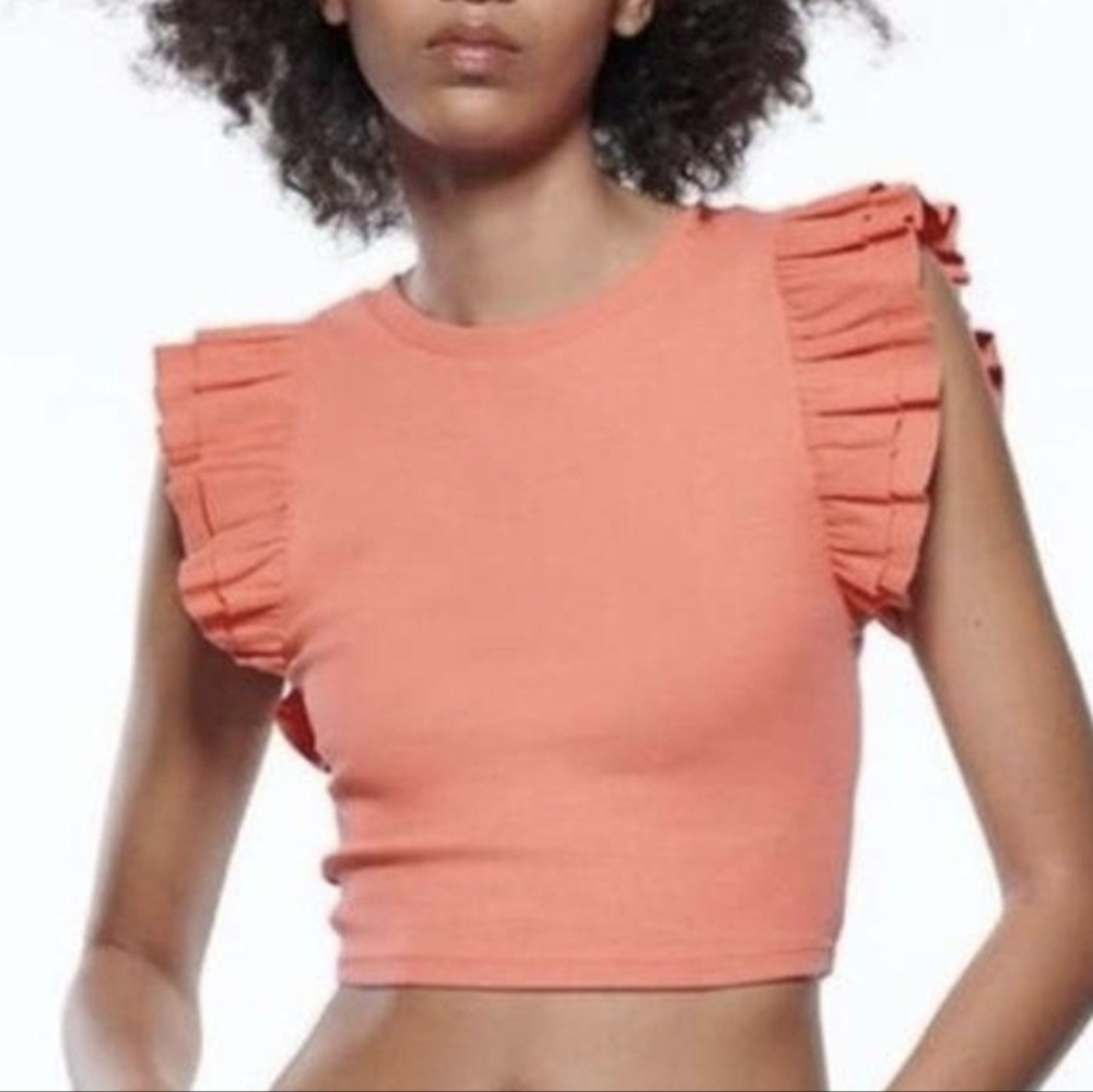 Zara Pink Ruffled Sleeve Crop Top